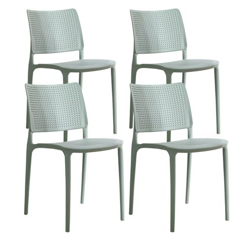 Lot De 4 Chaises De Terrasse Vert Sauge En Plastique