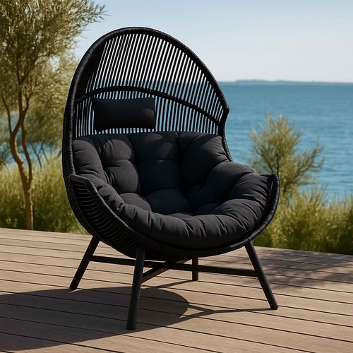 Fauteuil De Jardin Oeuf Sur Pied En Rotin Synthétique 142 Cm Noir