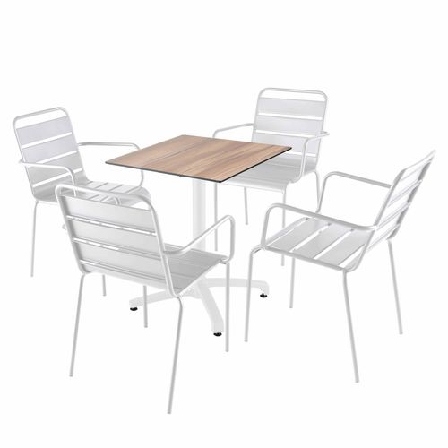 Table 60x60 Cm Inclinable Stratifiée Avec Pied Blanc Et Chaises En Métal, Opera Blanc - Opéra