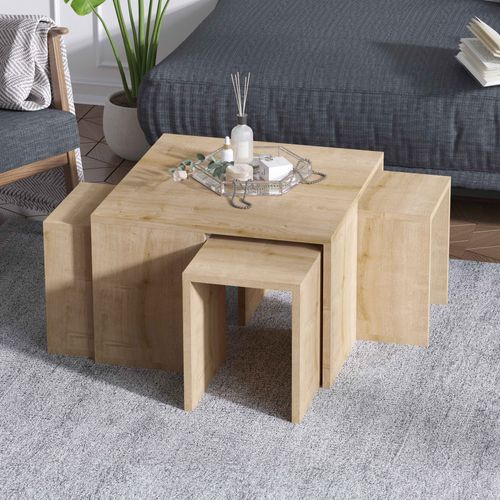 Table Basse Gigogne Polyvalente Mélaminé Effet Bois