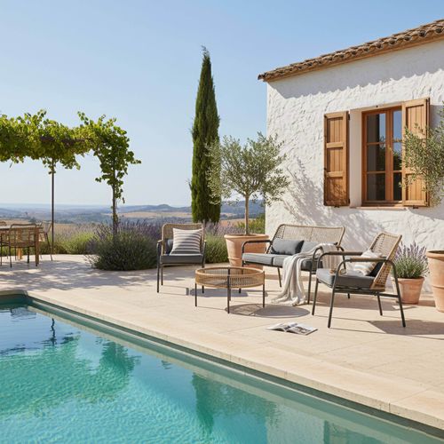 Salon De Jardin 4 Places En Rotin Synthétique Bois/gris Kenya