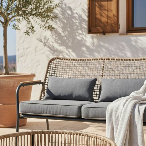 Salon De Jardin 4 Places En Rotin Synthétique Bois/gris Kenya