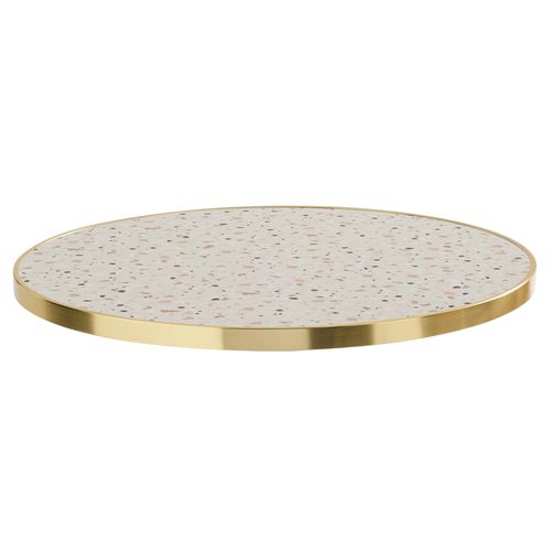 Plateau De Table Rond Terrazzo Avec Cerclage Doré 60 Cm Montmartre