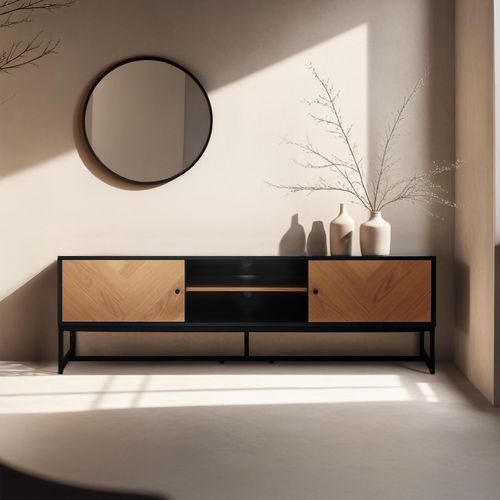 Meuble TV En Panneaux De Particules Plaqué Chêne Mélaminé 160 Cm Marceau