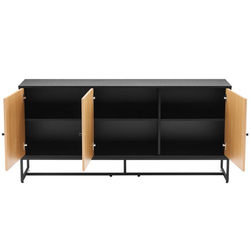 Buffet 3 Portes Décor Mélaminé 160 Cm Chêne Et Noir