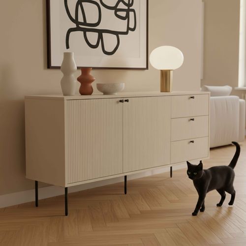 Buffet 2 Portes Et 3 Tiroirs Décor Mélaminé 150 Cm Beige