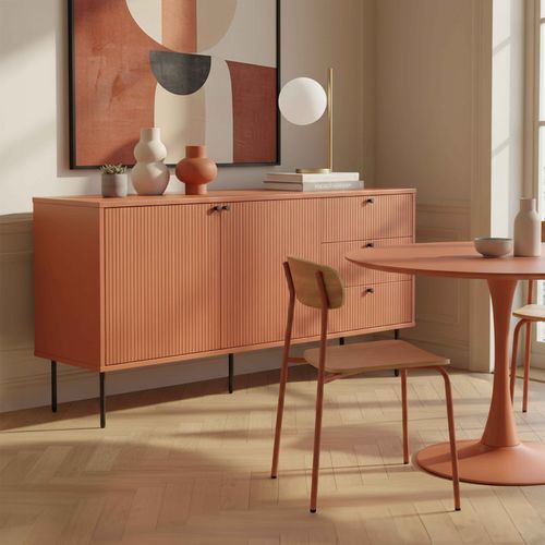 Buffet 2 Portes Et 3 Tiroirs Décor Mélaminé 150 Cm Orange