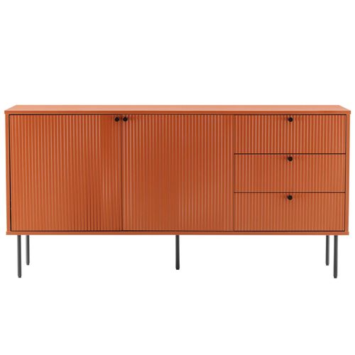 Buffet 2 Portes Et 3 Tiroirs Décor Mélaminé 150 Cm Orange