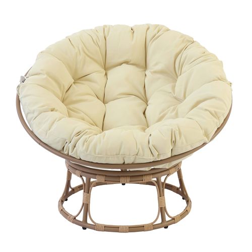 Fauteuil En Acier Et Rotin Synthétique Avec Coussin Blanc Papasan