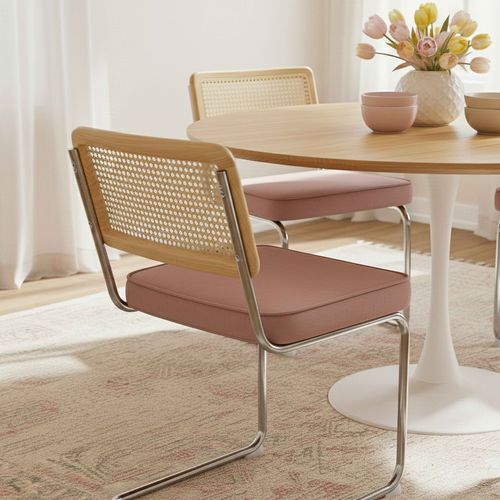 Lot De 2 Chaises En Acier Et Velours Rose