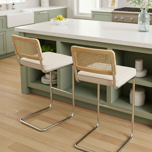 Lot De 2 Chaises Hautes En Acier Et Velours Beige