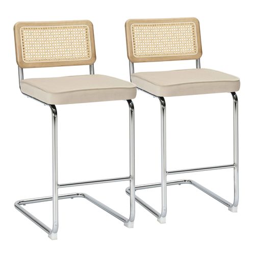 Lot De 2 Chaises Hautes En Acier Et Velours Beige