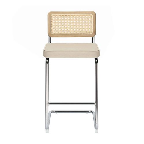 Lot De 2 Chaises Hautes En Acier Et Velours Beige