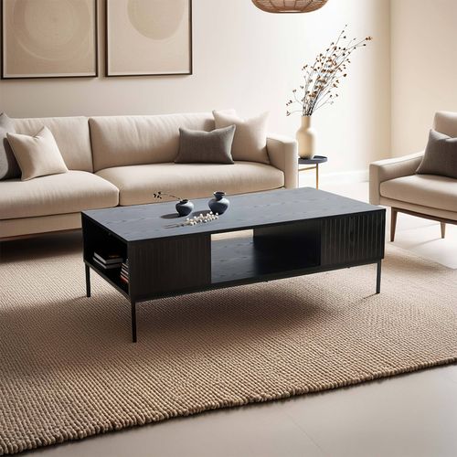Table Basse En Acier Et Mdf Décor Mélaminé 120 Cm Noir
