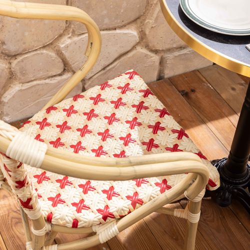 Ensemble Table De Terrasse Marbre Blanc Et 2 Chaises Rouge
