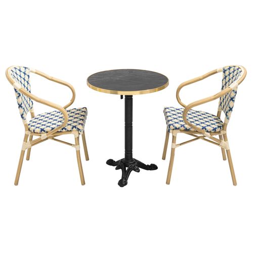 Ensemble Table De Terrasse Marbre Noir Et 2 Chaises Bleu