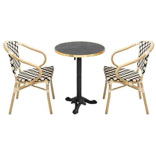 Ensemble Table De Terrasse Marbre Noir Et 2 Chaises Noir