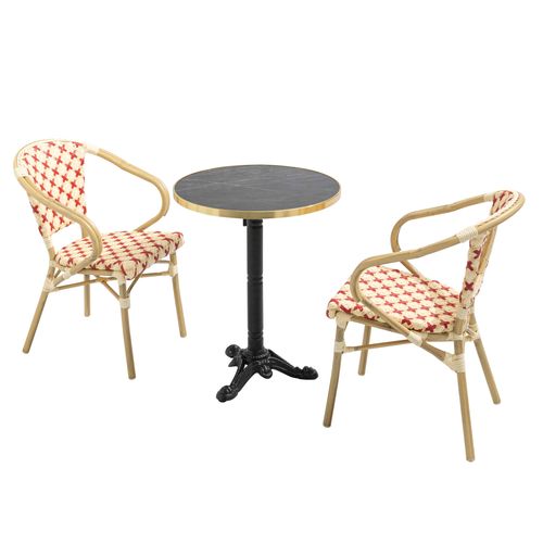 Ensemble Table De Terrasse Marbre Noir Et 2 Chaises Rouge