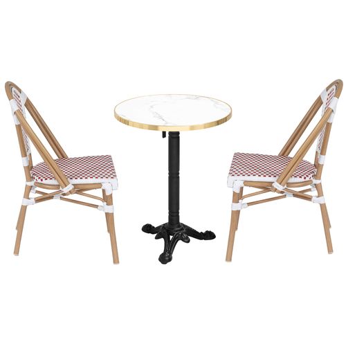 Ensemble Table De Terrasse Inclinable Marbre Blanc Et 2 Chaises Rouge