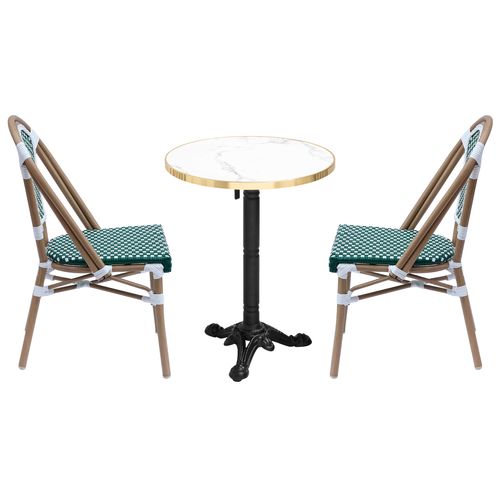 Ensemble Table De Terrasse Inclinable Marbre Blanc Et 2 Chaises Vert