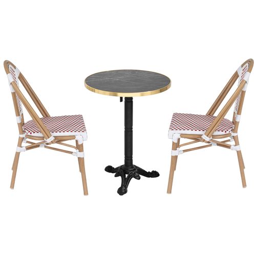 Ensemble Table De Terrasse Inclinable Marbre Noir Et 2 Chaises Rouge