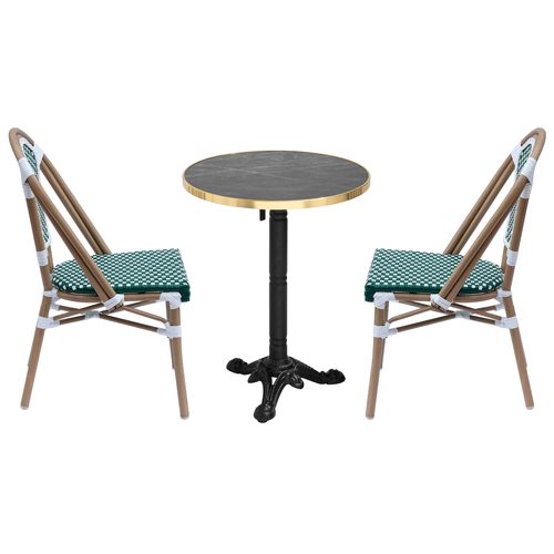 Ensemble Table De Terrasse Inclinable Marbre Noir Et 2 Chaises Vert