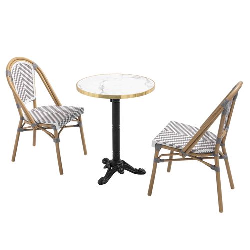 Ensemble Table De Terrasse Marbre Blanc Et 2 Chaises