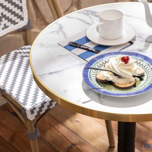 Ensemble Table De Terrasse Marbre Blanc Et 2 Chaises