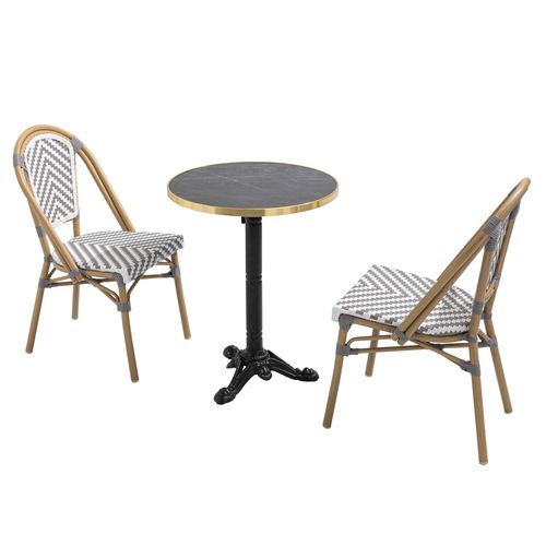 Ensemble Table De Terrasse Marbre Noir Et 2 Chaises