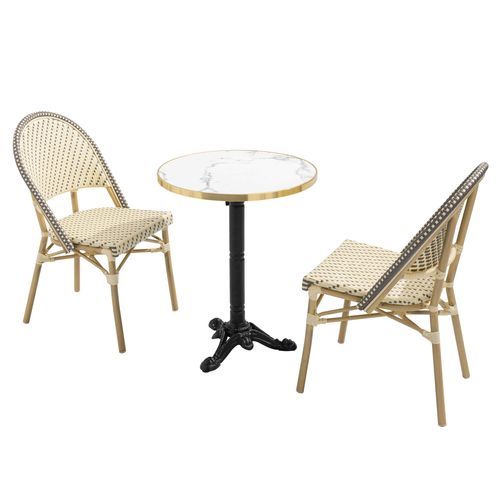 Table De Terrasse 60cm Inclinable Marbre Blanc Et 2 Chaises Gris