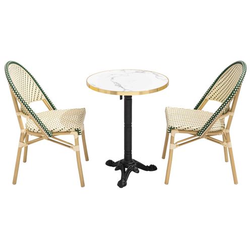 Table De Terrasse 60cm Inclinable Marbre Blanc Et 2 Chaises Vert