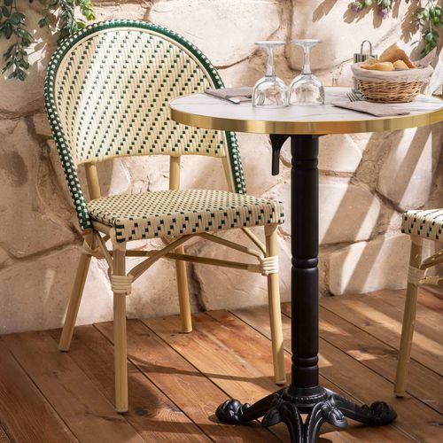 Table De Terrasse 60cm Inclinable Marbre Blanc Et 2 Chaises Vert