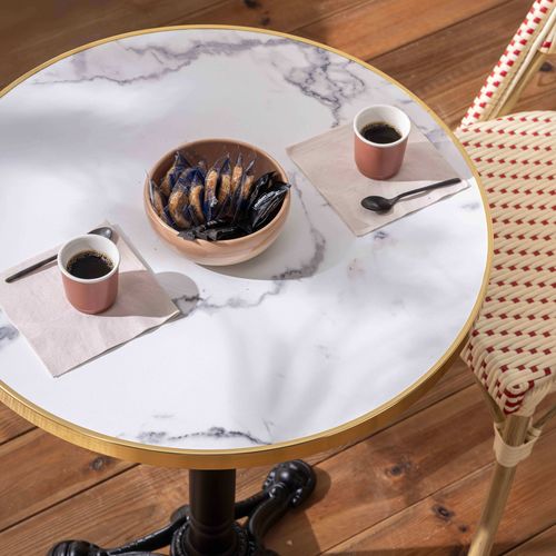 Table De Terrasse 60cm Inclinable Marbre Blanc Et 2 Chaises Rouge