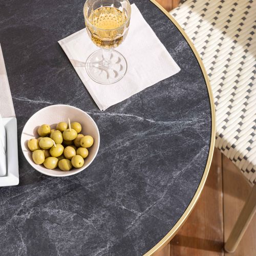 Table De Terrasse 60cm Inclinable Marbre Noir Et 2 Chaises Gris