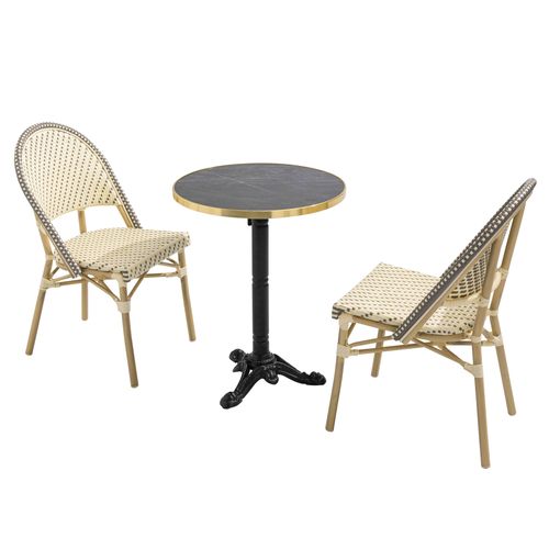 Table De Terrasse 60cm Inclinable Marbre Noir Et 2 Chaises Gris