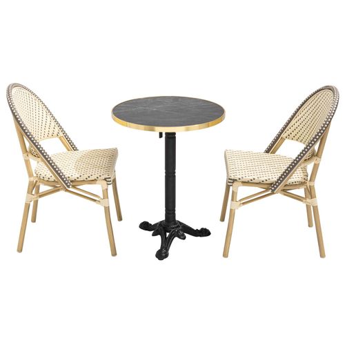 Table De Terrasse 60cm Inclinable Marbre Noir Et 2 Chaises Gris