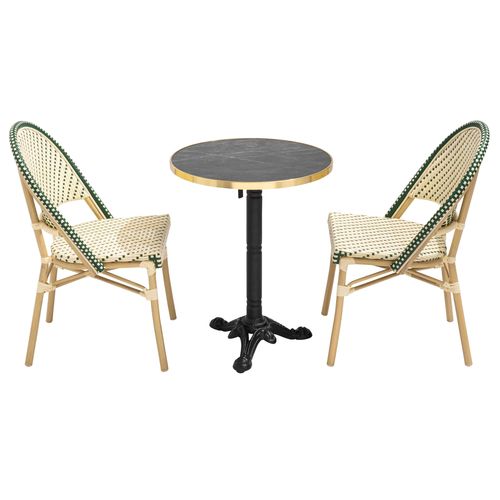 Table De Terrasse 60cm Inclinable Marbre Noir Et 2 Chaises Vert