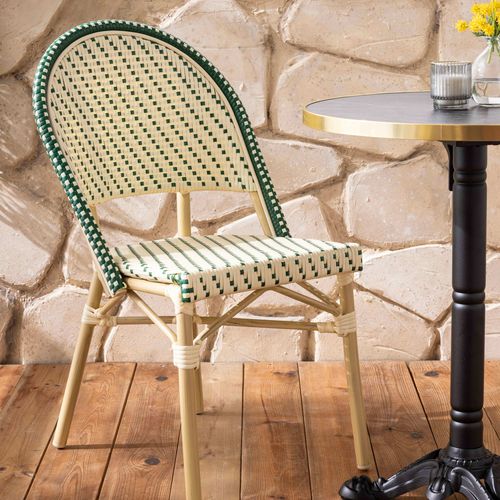 Table De Terrasse 60cm Inclinable Marbre Noir Et 2 Chaises Vert