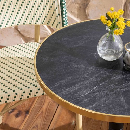 Table De Terrasse 60cm Inclinable Marbre Noir Et 2 Chaises Vert