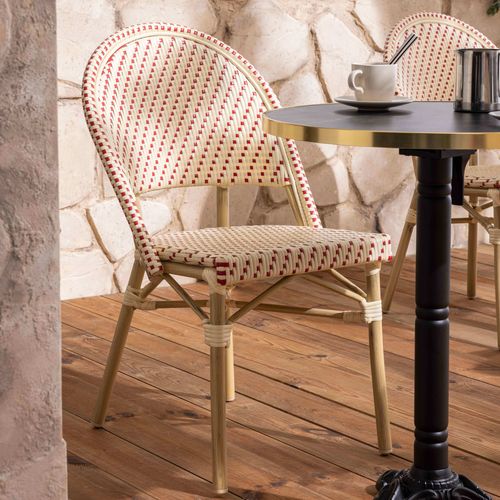 Table De Terrasse 60cm Inclinable Marbre Noir Et 2 Chaises Rouge