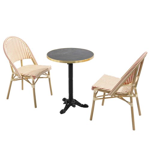 Table De Terrasse 60cm Inclinable Marbre Noir Et 2 Chaises Rouge