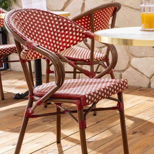 Table De Terrasse 60cm Inclinable Marbre Blanc Et 2 Chaises Rouge