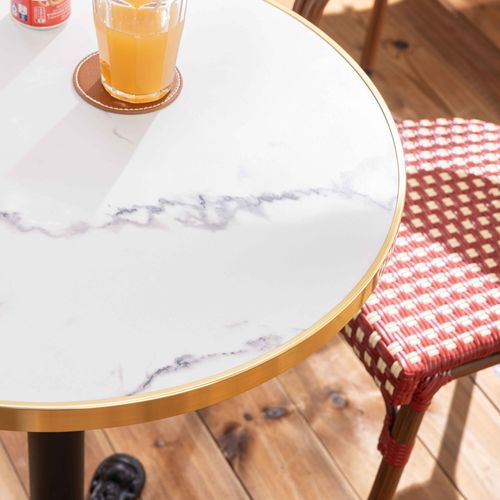 Table De Terrasse 60cm Inclinable Marbre Blanc Et 2 Chaises Rouge