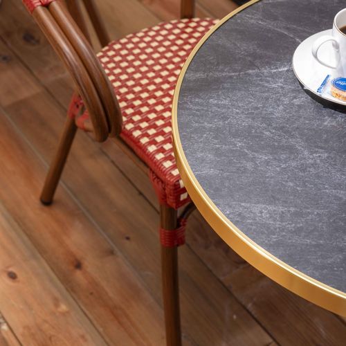 Table De Terrasse 60cm Inclinable Marbre Noir Et 2 Chaises Rouge