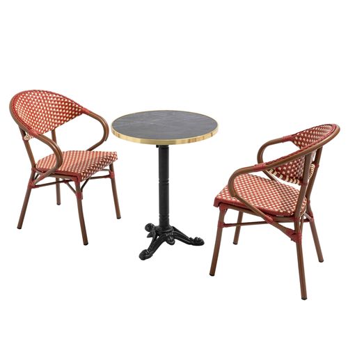 Table De Terrasse 60cm Inclinable Marbre Noir Et 2 Chaises Rouge