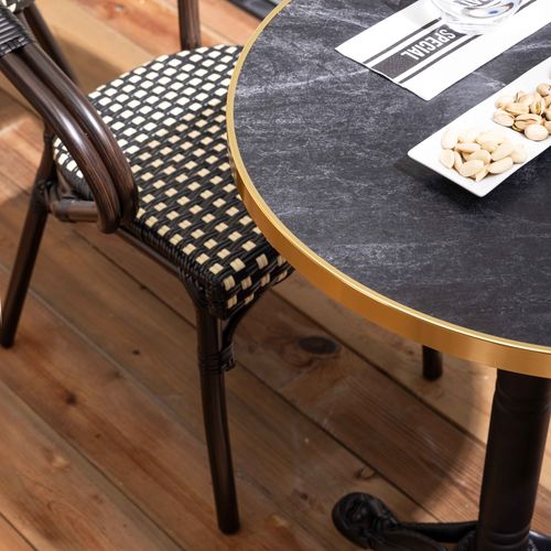 Table De Terrasse 60cm Inclinable Marbre Noir Et 2 Chaises Noires