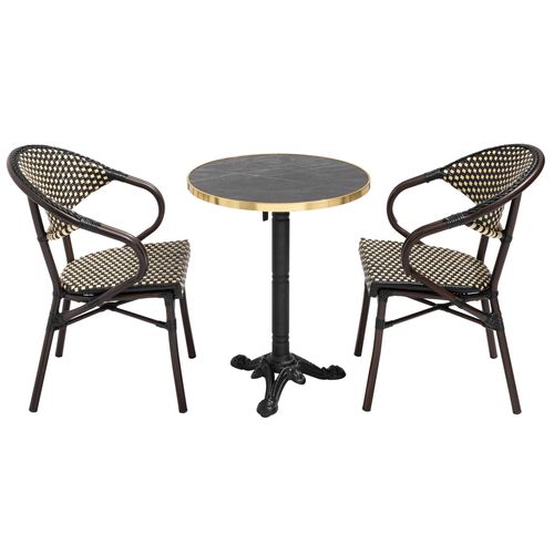 Table De Terrasse 60cm Inclinable Marbre Noir Et 2 Chaises Noires