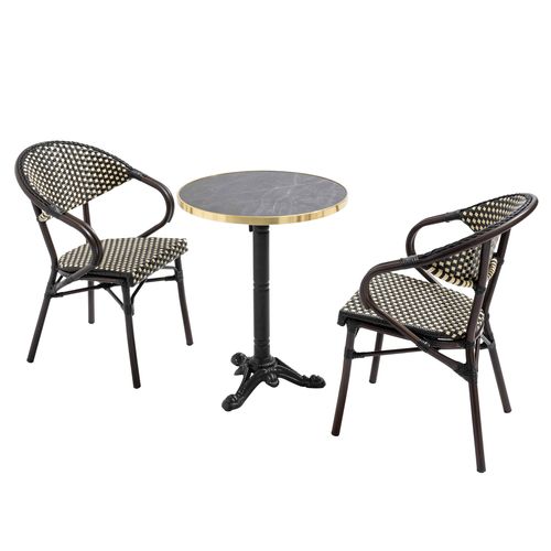 Table De Terrasse 60cm Inclinable Marbre Noir Et 2 Chaises Noires