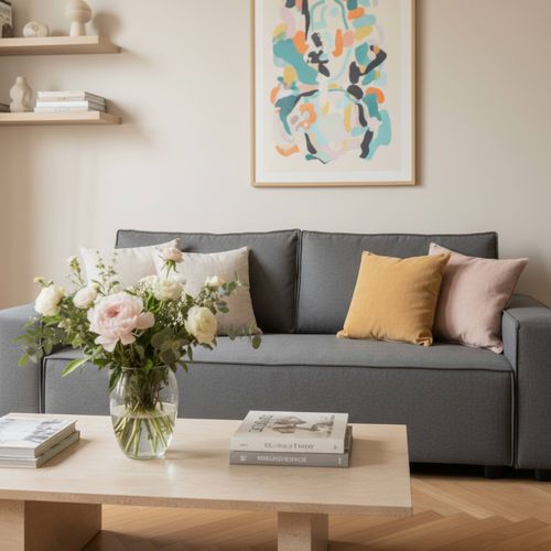 Canapé Convertible En Tissu 3 Places Gris L 220 Cm