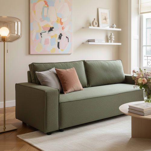 Canapé Convertible En Tissu 3 Places Vert L 220 Cm